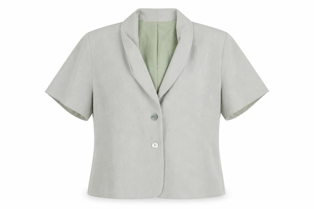Front view of Bonmarché women’s green polyester jacket suit top, size UK 16