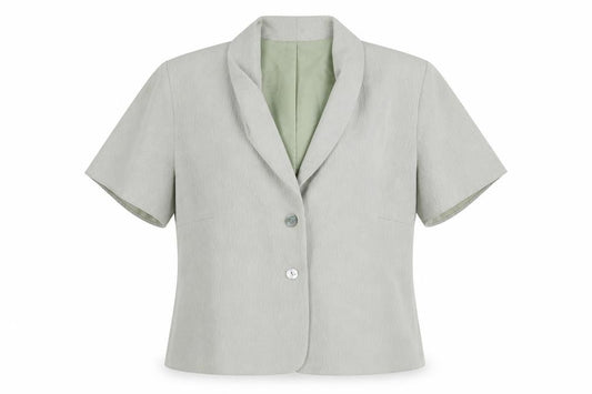 Front view of Bonmarché women’s green polyester jacket suit top, size UK 16