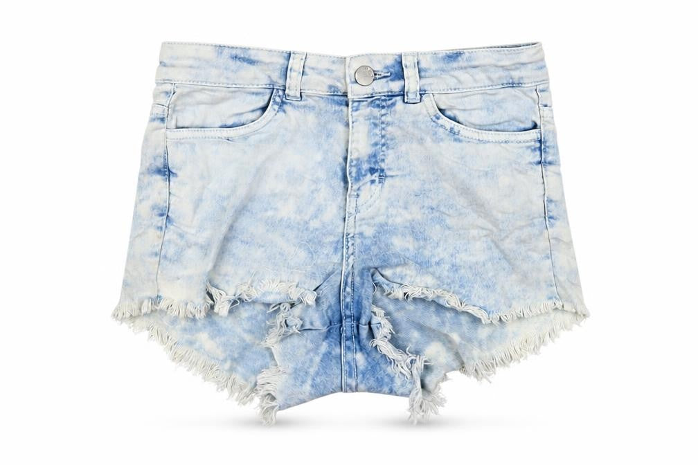 Front view of Divided women’s blue cotton cut-off shorts, size UK 8, regular zip