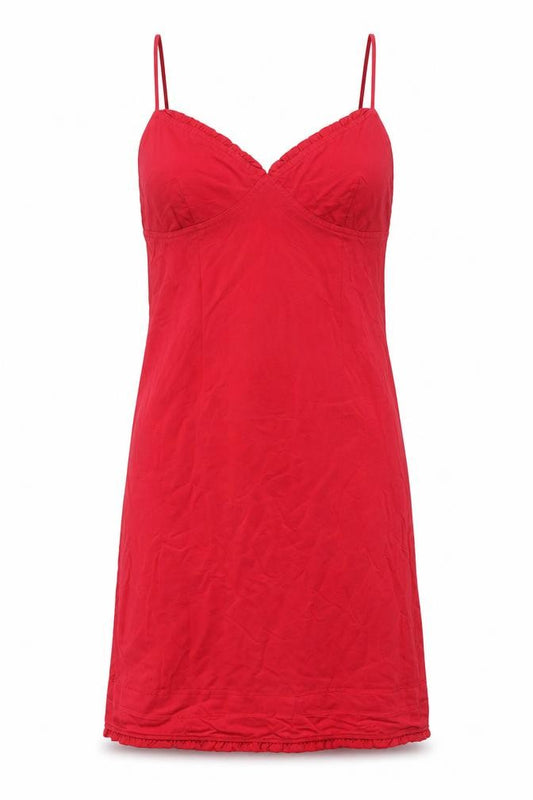 Front view of Debenhams women’s red polyester a-line, size UK 12, sweetheart zip