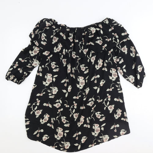 Glamorous Womens Black Floral Polyester Basic Blouse Size XS Boat Neck