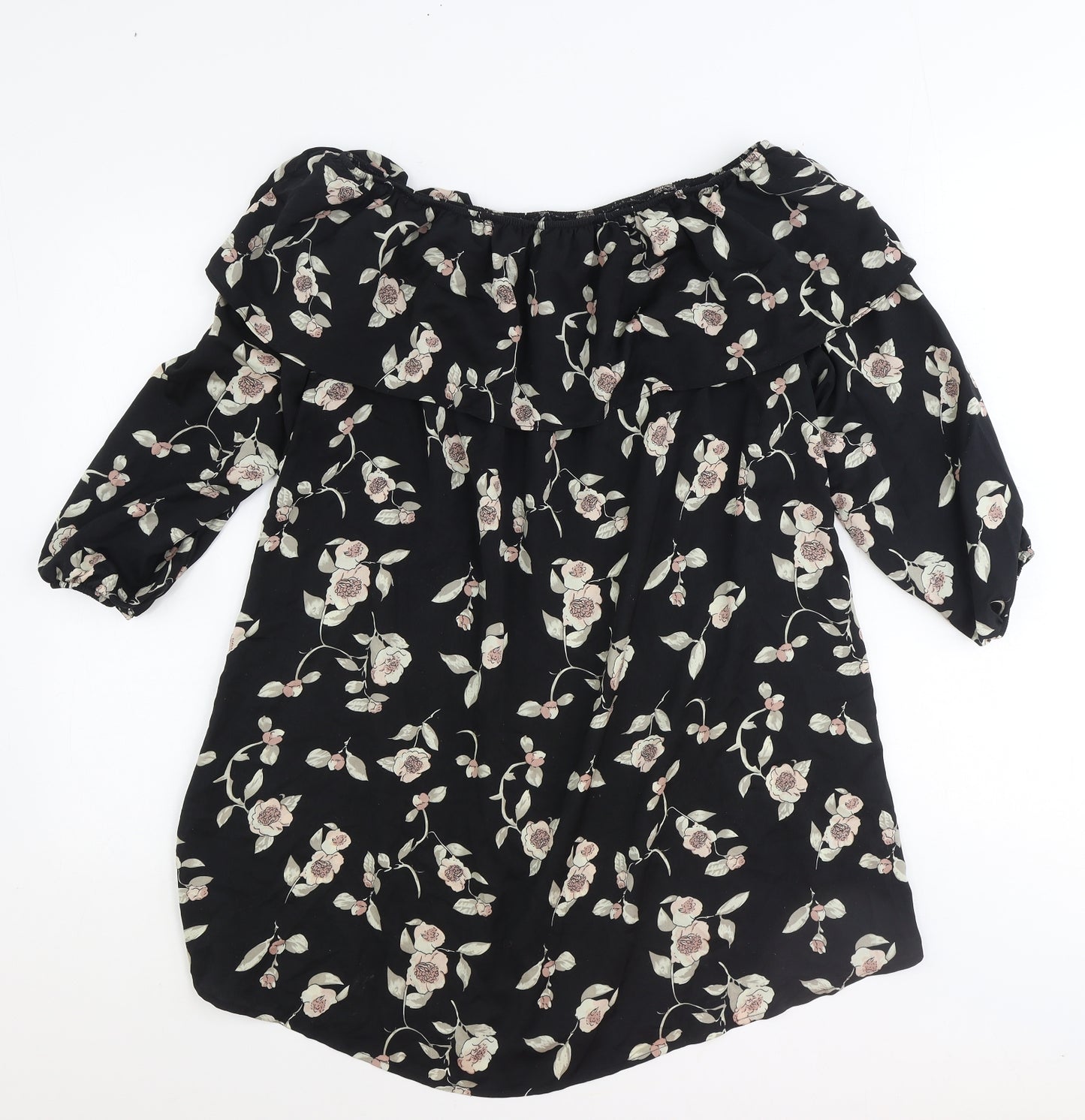 Glamorous Womens Black Floral Polyester Basic Blouse Size XS Boat Neck