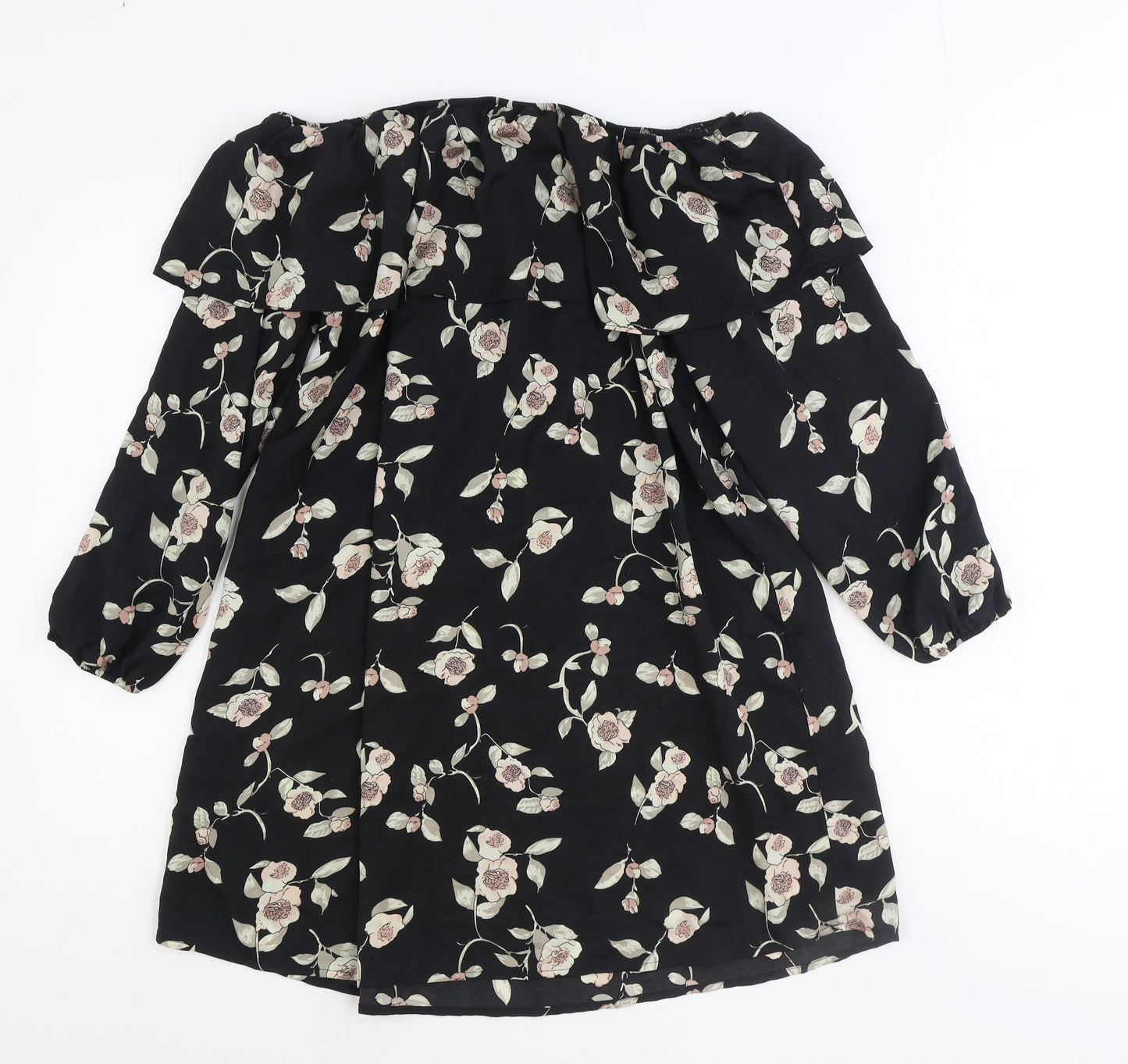 Glamorous Womens Black Floral Polyester Basic Blouse Size XS Boat Neck