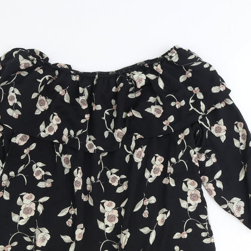 Glamorous Womens Black Floral Polyester Basic Blouse Size XS Boat Neck