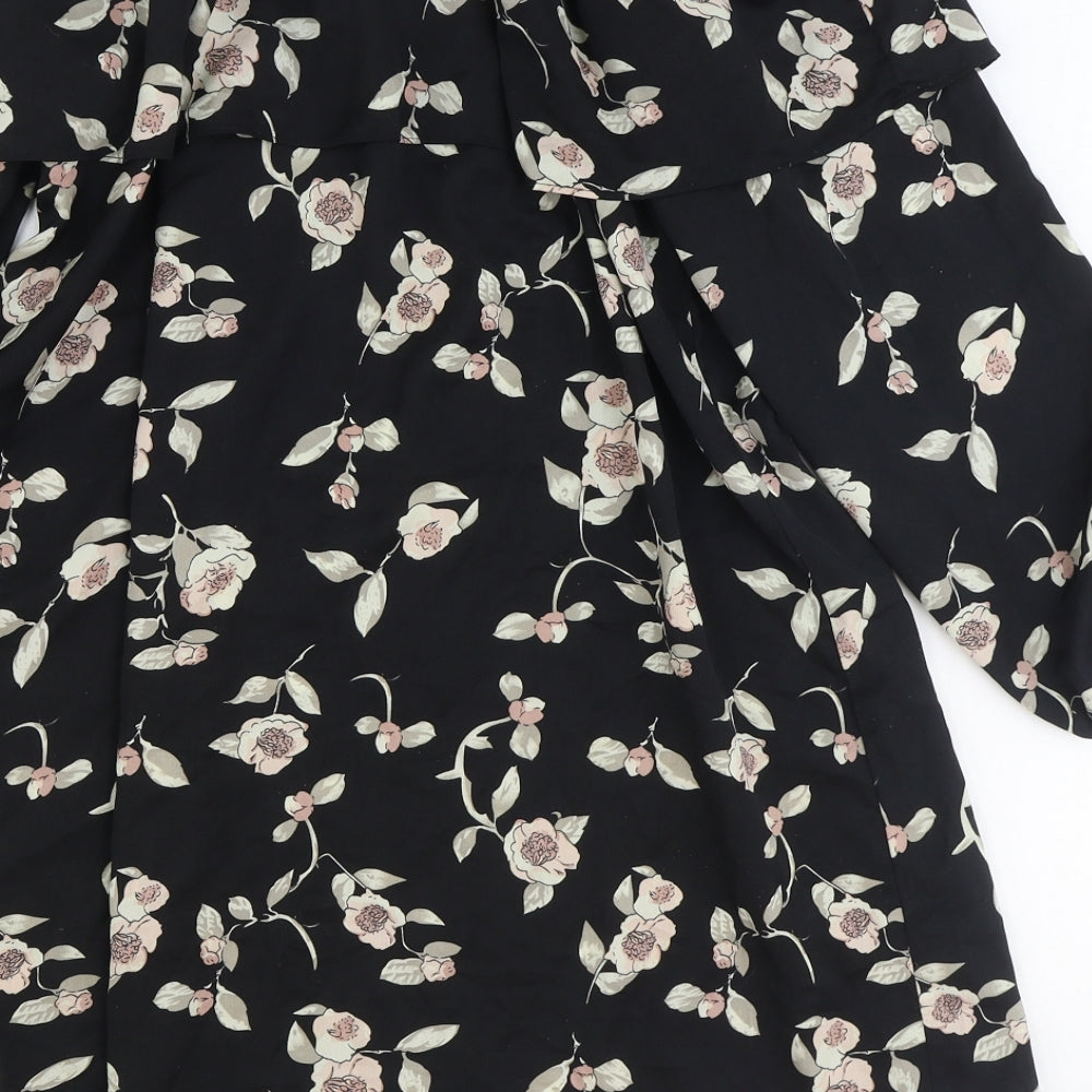 Glamorous Womens Black Floral Polyester Basic Blouse Size XS Boat Neck
