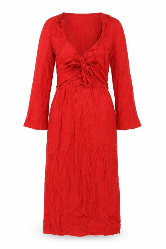 Front view of Topshop women’s red polyester fit & flare, size UK 10, v-neck tie