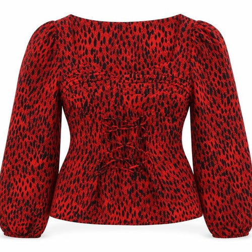 Topshop Womens Red Animal Print Viscose Basic Blouse Size 10 Sweetheart - Leopard Print
