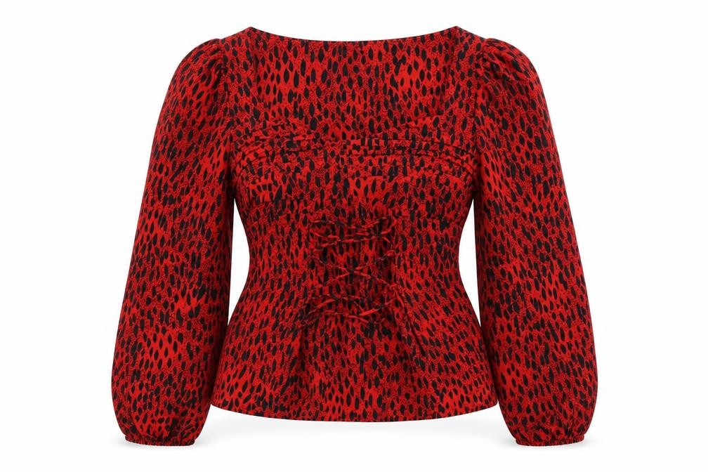 Topshop Womens Red Animal Print Viscose Basic Blouse Size 10 Sweetheart - Leopard Print