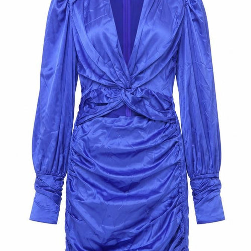 Glamaker Womens Blue Polyester Shirt Dress Size M V-Neck Zip