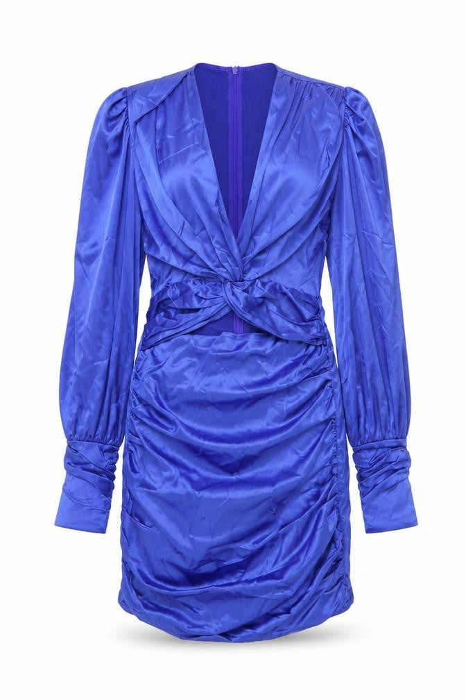 Glamaker Womens Blue Polyester Shirt Dress Size M V-Neck Zip