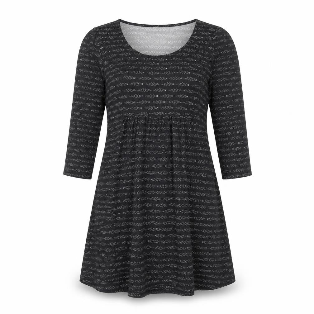 Front view of Reborn women’s grey geometric polyester a-line, size L, round neck pullover
