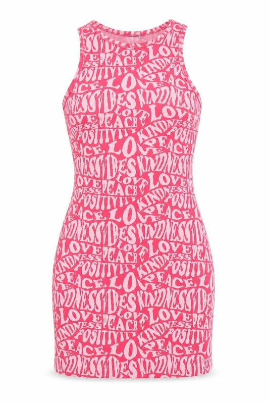 Front view of Primark women’s pink geometric polyester shift, size XS, round neck pullover