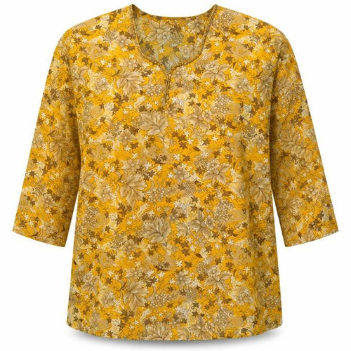 Only You Womens Yellow Floral Polyester Tunic Blouse Size 2XL Scoop Neck