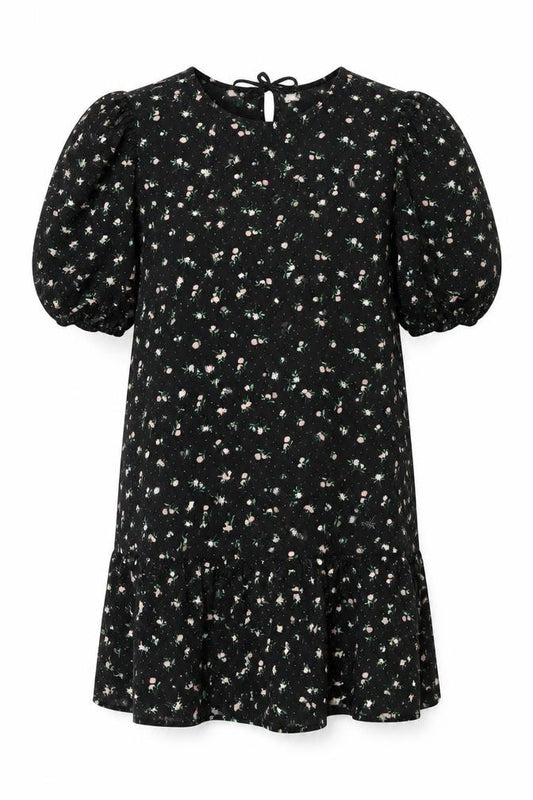 Front view of Divided women’s black floral polyester shirt dress, size XL, round neck pullover