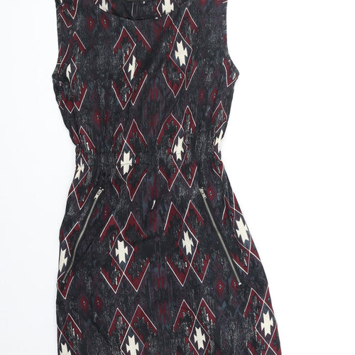Mela London Womens Red Geometric Polyester Mini Size 8 Boat Neck Pullover