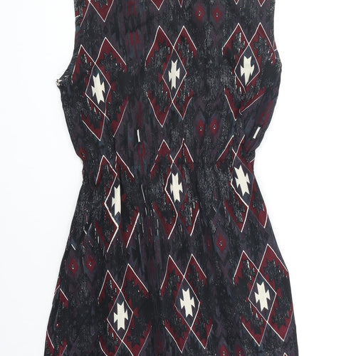 Mela London Womens Red Geometric Polyester Mini Size 8 Boat Neck Pullover