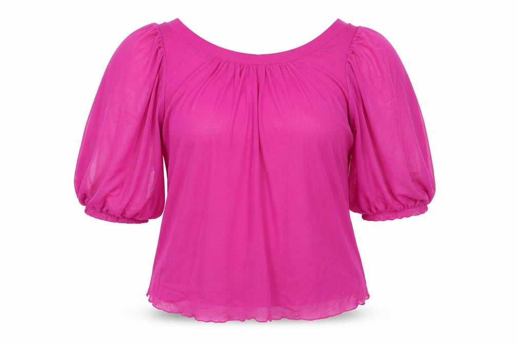 Front view of New Look women’s pink polyester basic blouse, size UK 6, round neck