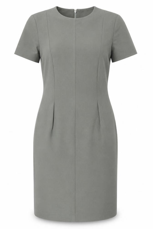 Front view of H&M women’s green polyester shift, size UK 12, round neck zip