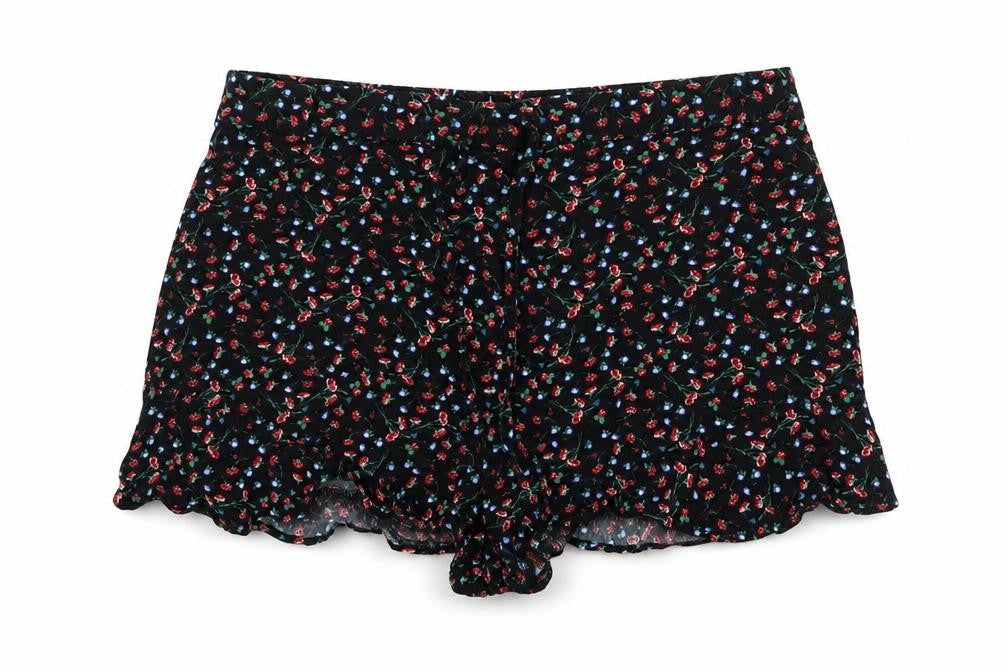 Topshop Womens Black Floral Cotton Basic Shorts Size 10 Regular Drawstring