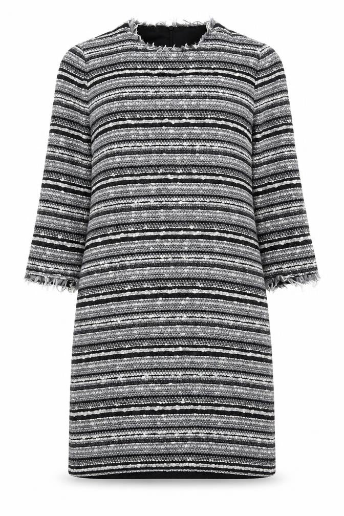 Mango Womens Grey Striped Acrylic Sheath Size XS Round Neck Zip