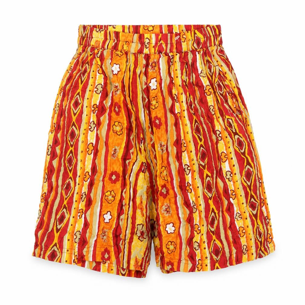 Front view of More by Lata women’s multicoloured geometric viscose culotte shorts, size S, regular pull on