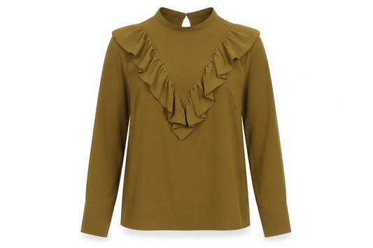 Front view of H&M women’s green polyester basic blouse, size UK 6, round neck