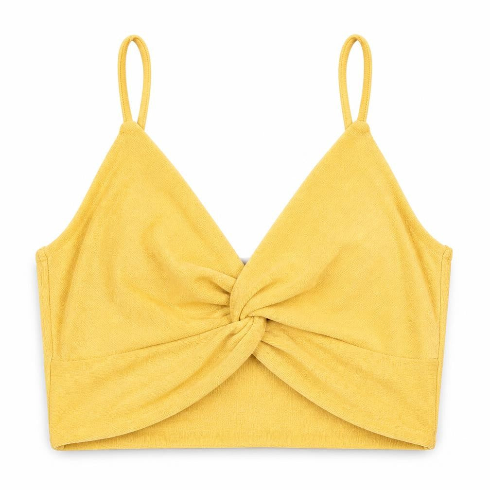 SheIn Womens Yellow Polyester Cropped Tank Size S V-Neck - Knot Detail