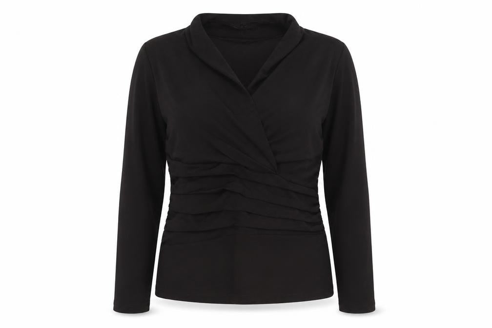 Oscar B Womens Black Polyester Basic Blouse Size 14 V-Neck