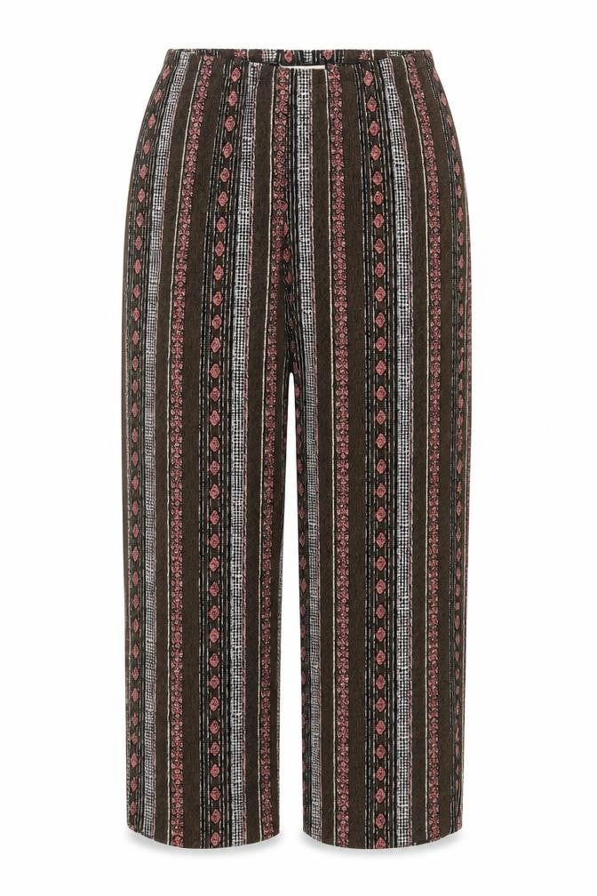 Front view of Tradition women’s multicoloured geometric polyester trousers, size UK 30, in regular