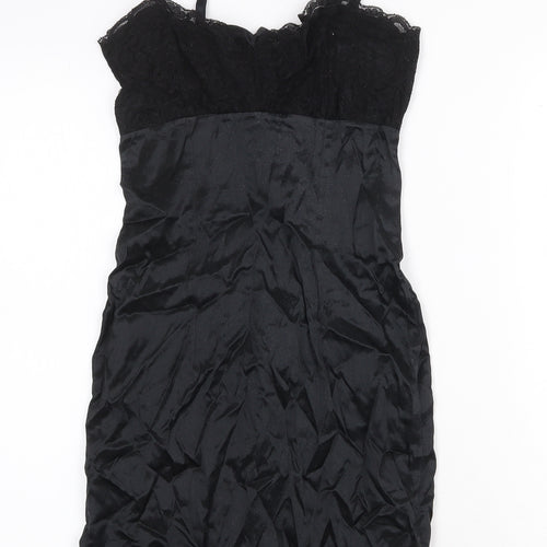 I.Q Trademark Womens Black Acetate Mini Size 8 Scoop Neck Zip