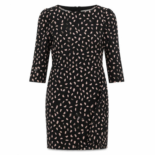 Warehouse Womens Black Geometric Cotton Sheath Size 14 Boat Neck Zip