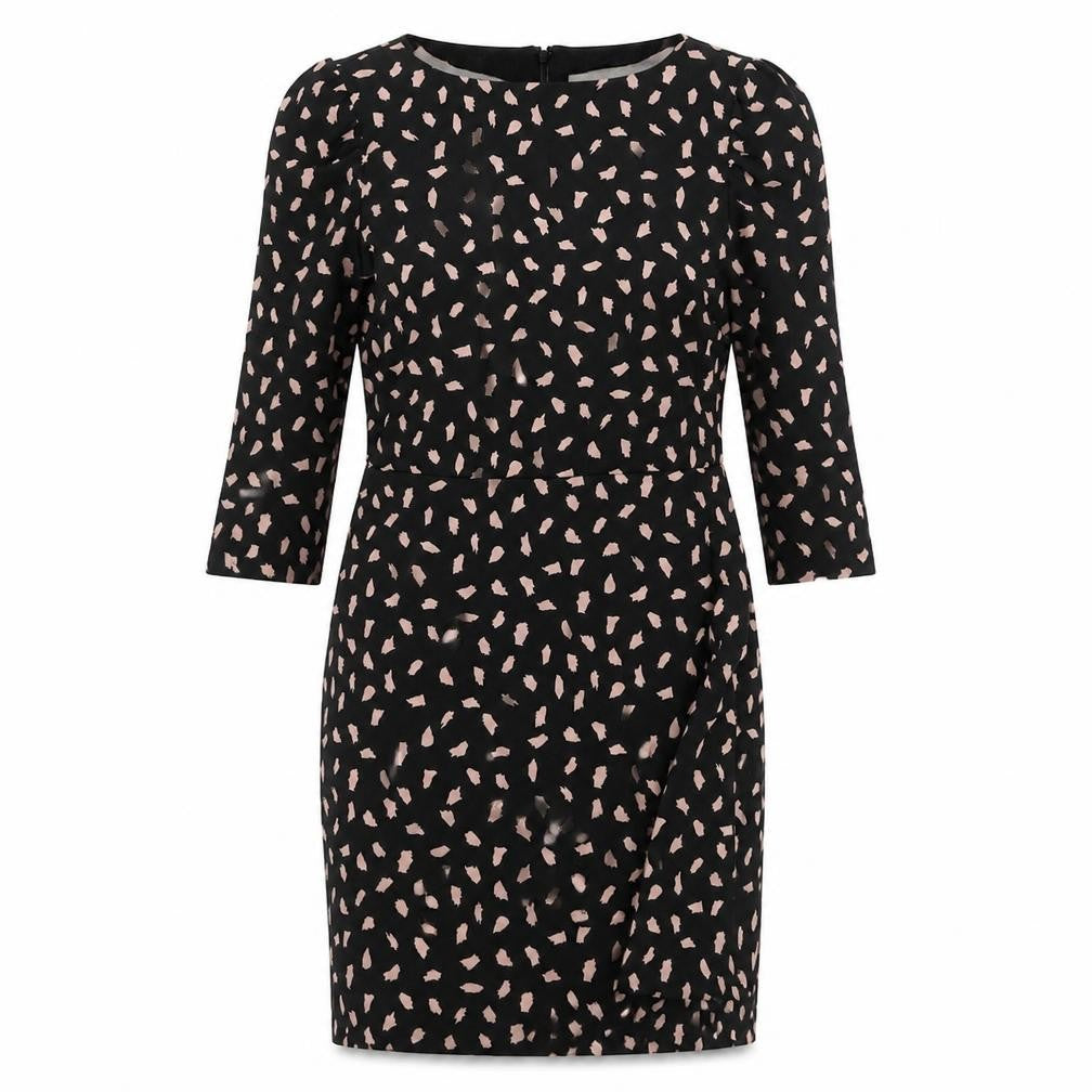 Warehouse Womens Black Geometric Cotton Sheath Size 14 Boat Neck Zip