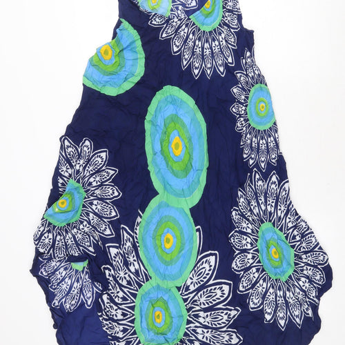 Corte Hindu Womens Blue Geometric Polyester Tank Dress One Size Boat Neck Pullover