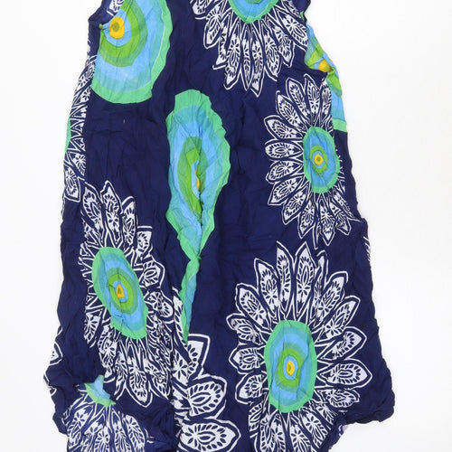 Corte Hindu Womens Blue Geometric Polyester Tank Dress One Size Boat Neck Pullover
