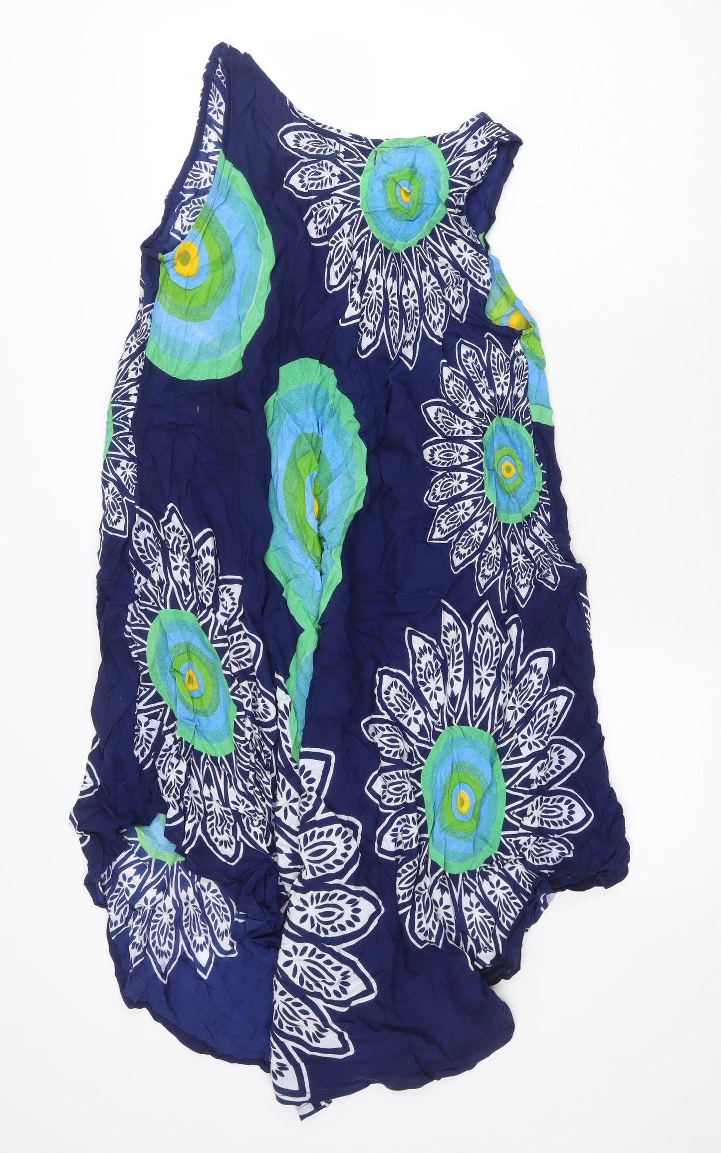 Corte Hindu Womens Blue Geometric Polyester Tank Dress One Size Boat Neck Pullover