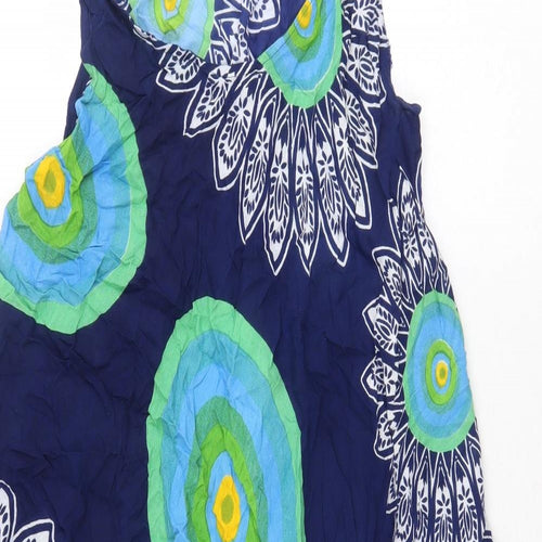 Corte Hindu Womens Blue Geometric Polyester Tank Dress One Size Boat Neck Pullover