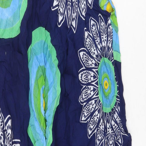 Corte Hindu Womens Blue Geometric Polyester Tank Dress One Size Boat Neck Pullover