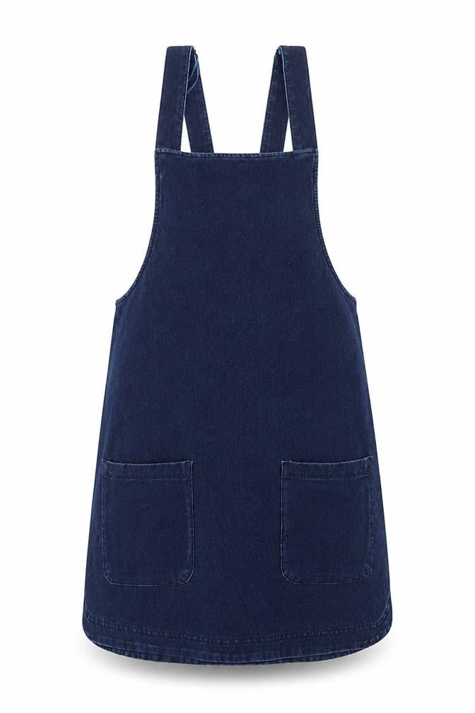 Matalan Womens Blue Cotton Pinafore/Dungaree Dress Size 8 Square Neck Pullover