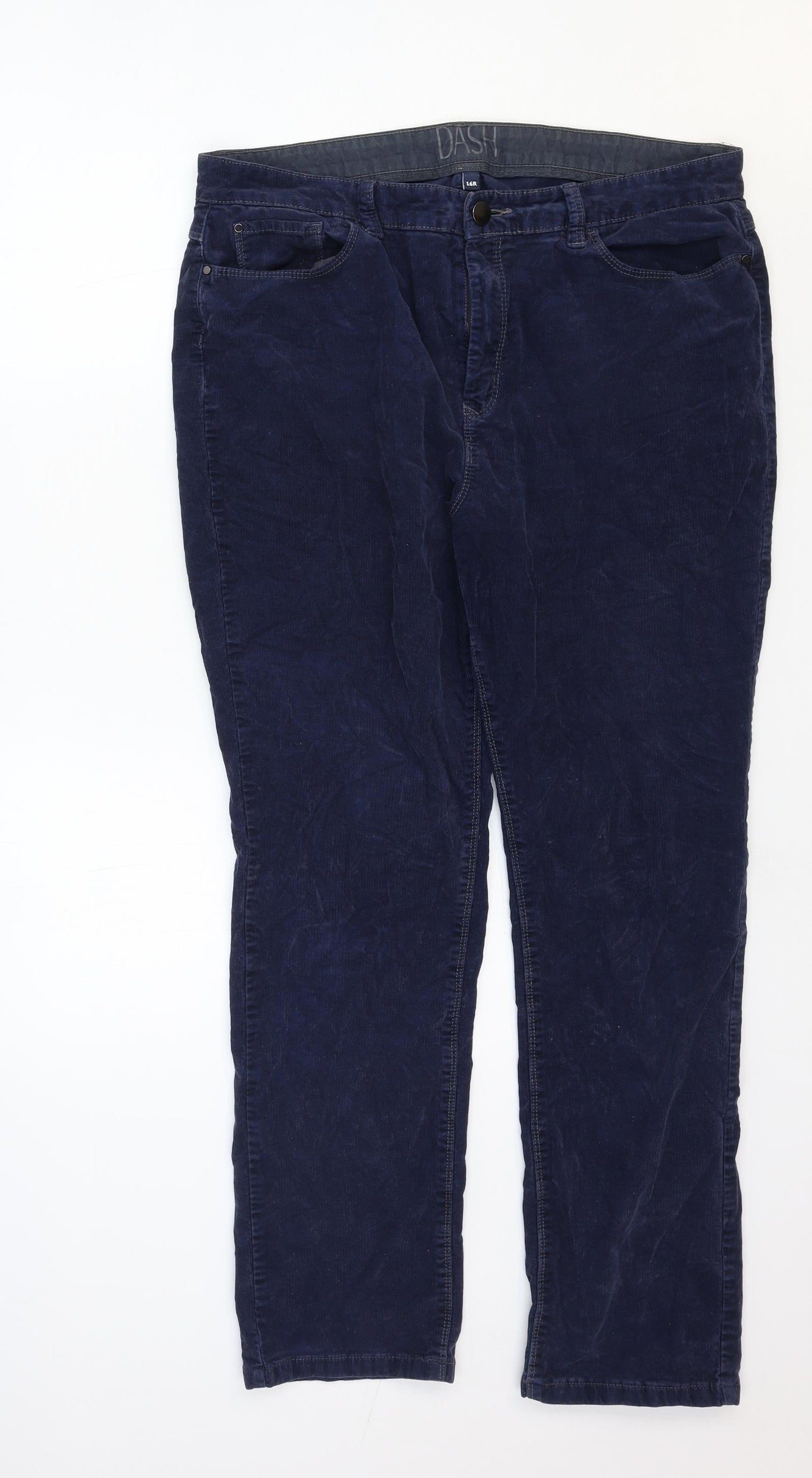 DASH Womens Blue Cotton Straight Jeans Size 16 Regular Zip