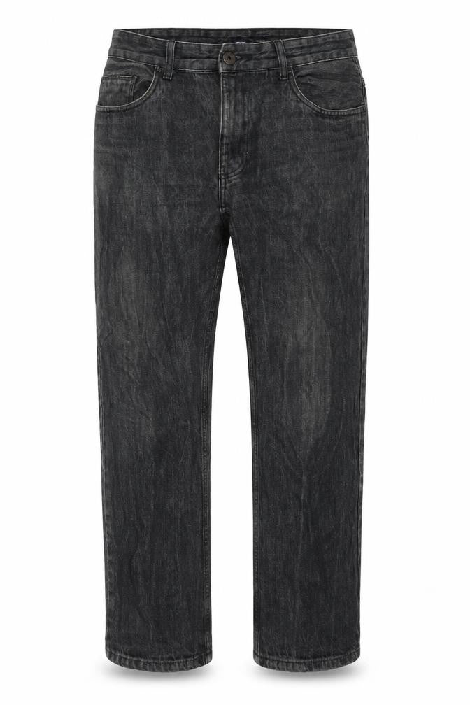 Front view of Authentic men’s grey cotton straight jeans, size 34, in regular zip