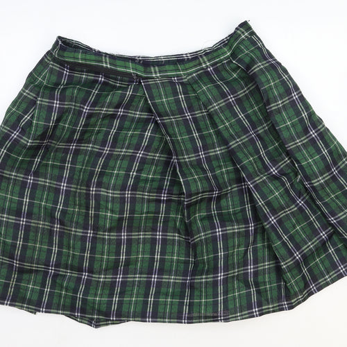 Boland Womens Green Plaid Polyester Pleated Skirt One Size Zip