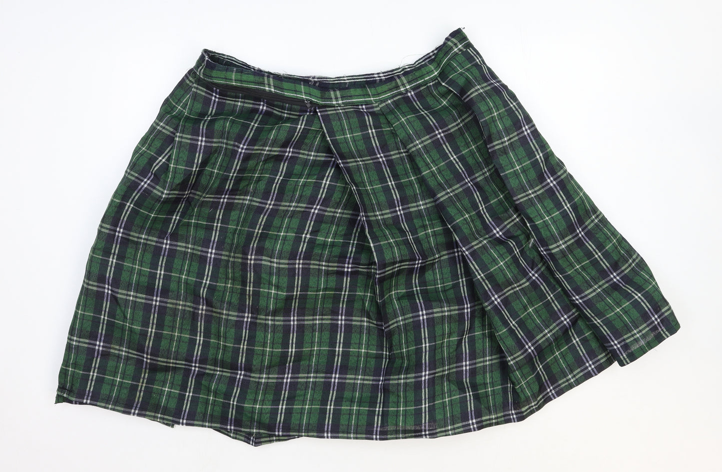 Boland Womens Green Plaid Polyester Pleated Skirt One Size Zip