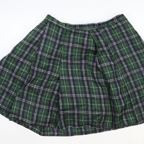 Boland Womens Green Plaid Polyester Pleated Skirt One Size Zip