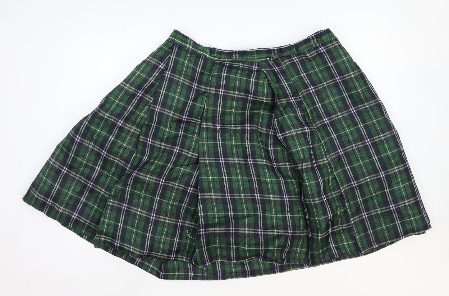Boland Womens Green Plaid Polyester Pleated Skirt One Size Zip