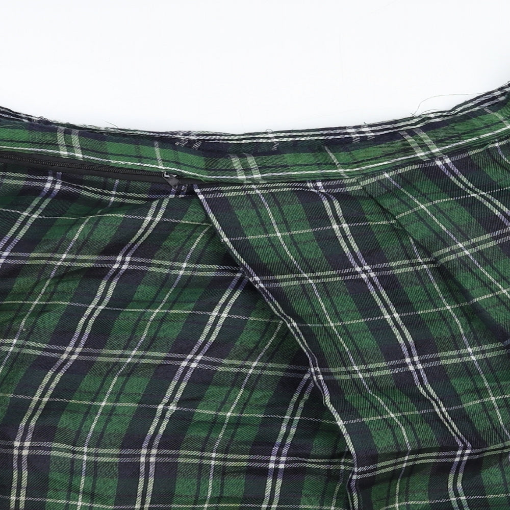 Boland Womens Green Plaid Polyester Pleated Skirt One Size Zip