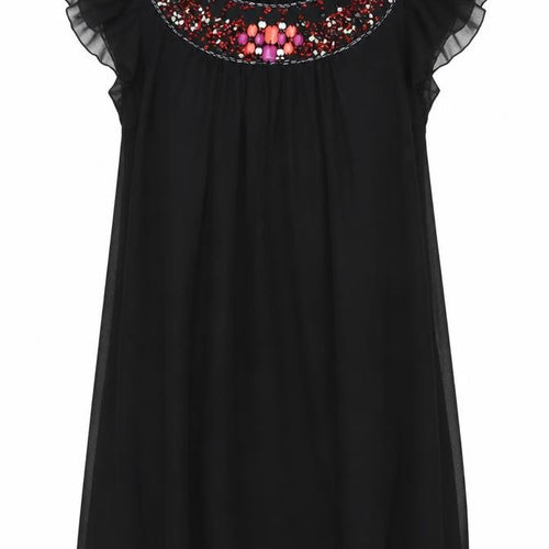 Oli Womens Black Polyester A-Line Size 14 Boat Neck Zip - Embellished Neckline