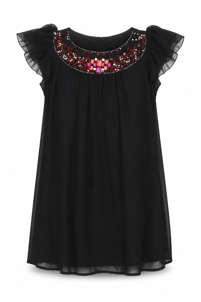 Oli Womens Black Polyester A-Line Size 14 Boat Neck Zip - Embellished Neckline