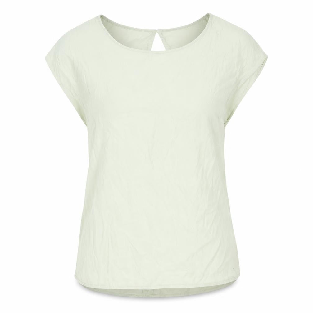 Front view of Primark women’s green polyester basic blouse, size UK 10, boat neck - tie back detail