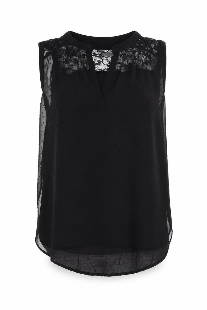 Olive Hill Womens Black Polka Dot Polyester Tunic Tank Size S V-Neck - Lace Panel