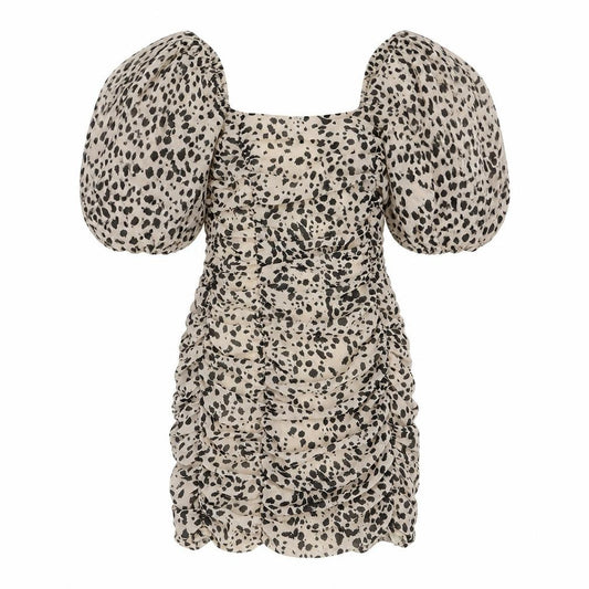 Front view of Missguided women’s multicoloured geometric polyester mini, size UK 8, square neck zip